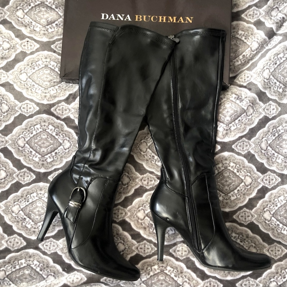 Dana Buchman Dalton Black Vegan Leather Boots Size 8.5